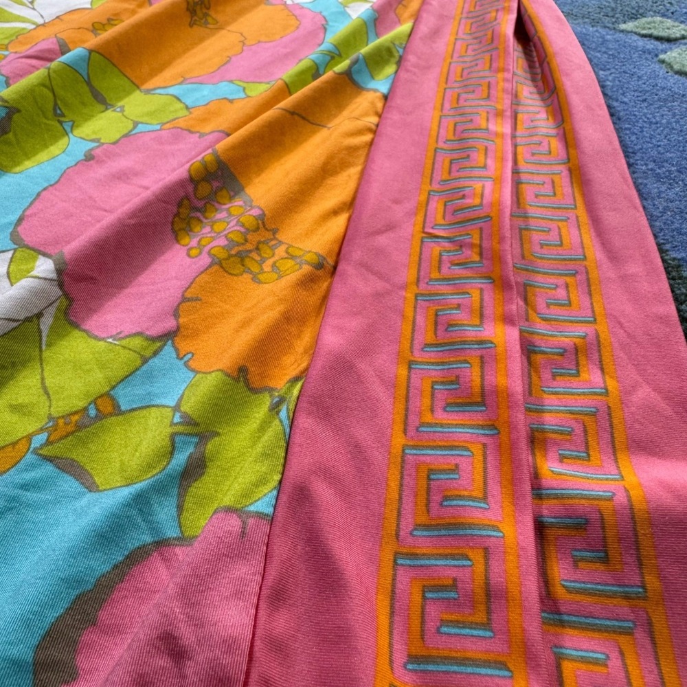 Trina Turk Floral Wide Leg Lounge Pants Orange Pink Greek Key Stripe XL - Picture 4 of 9